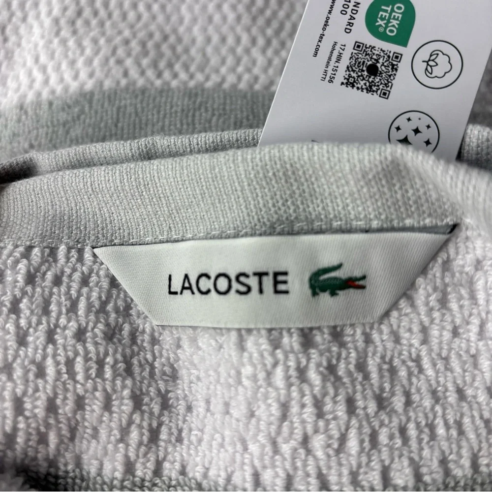 Lacoste Gray and White Bath Towel with Signature Design